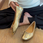Damen elegante Ballerinas aus hochwertigem Kunstleder mit dekorativem Schleifenakzent R&B