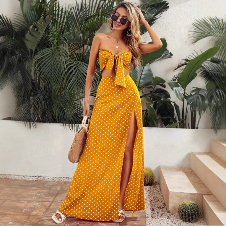 Damen Maxi Kleid mit tiefem V-Ausschnitt und modischem Schlitz R&B