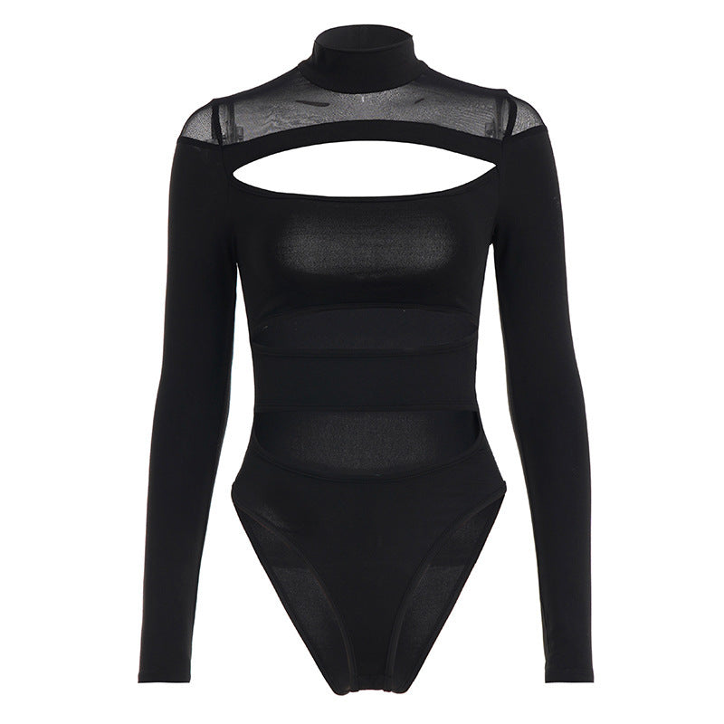 Damen Langarm Bodysuit mit raffiniertem Cut-Out-Design und elegantem Stehkragen R&B
