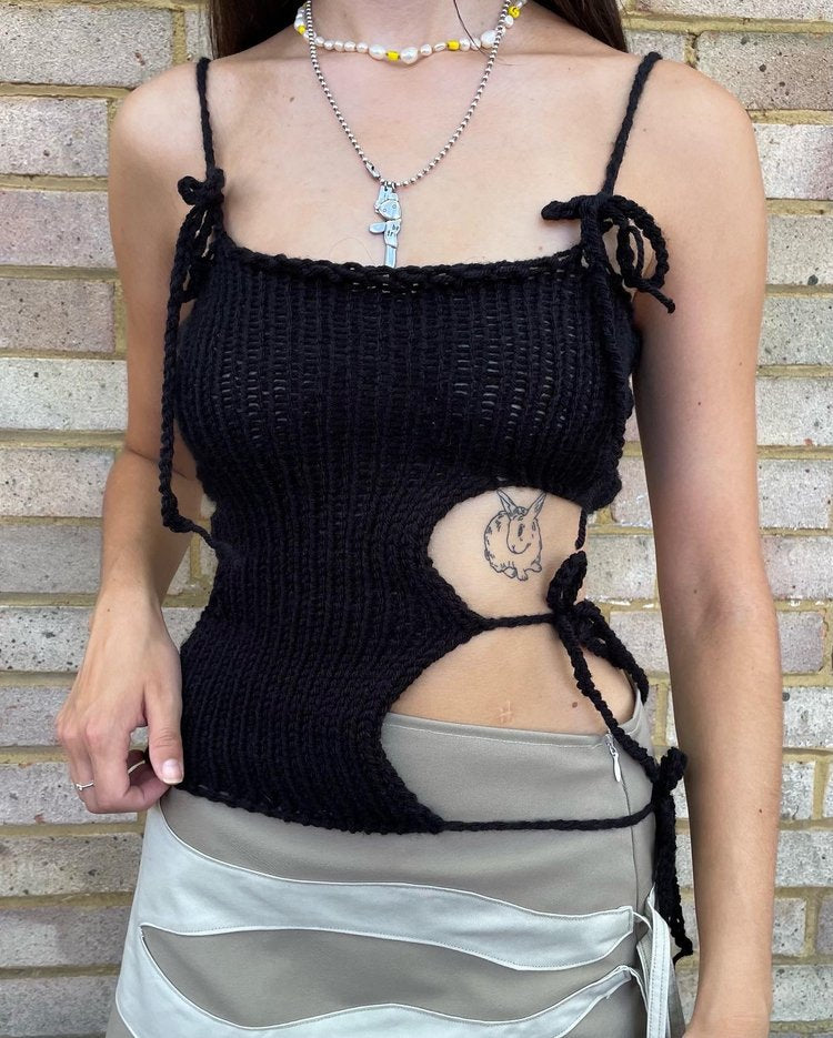 Damen gehäkeltes Top mit offenen Details und raffinierten Schnürungen R&B