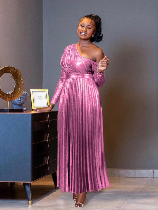 Damen plissiertes Abendkleid mit schimmerndem Oberteil R&B
