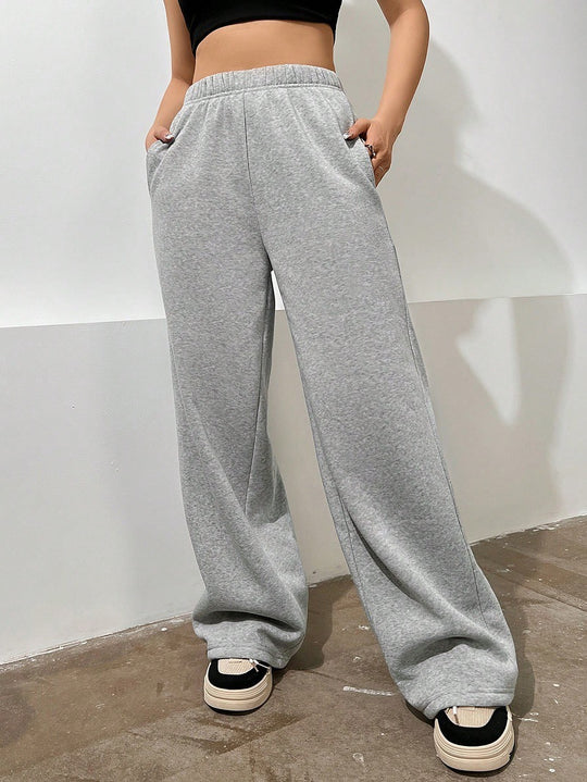 Damen Bequeme High-Waist Freizeithose mit weitem Schnitt R&B
