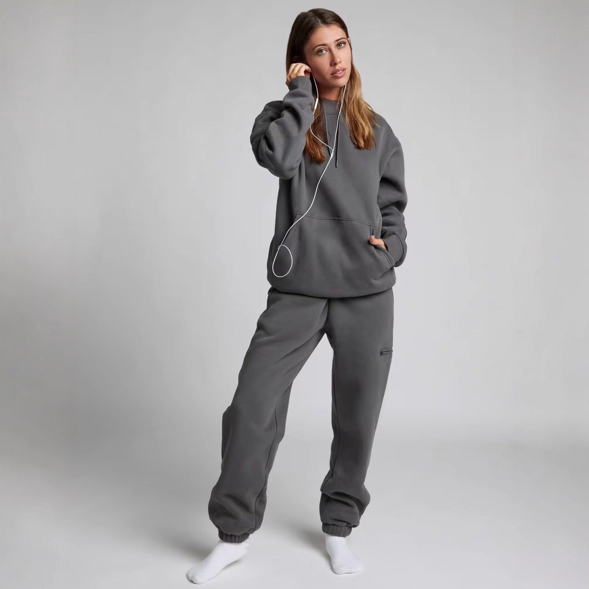 Damen nan Kapuzensweatshirt mit integrierter Schlafblende und weichem Fleece-Innenfutter R&B