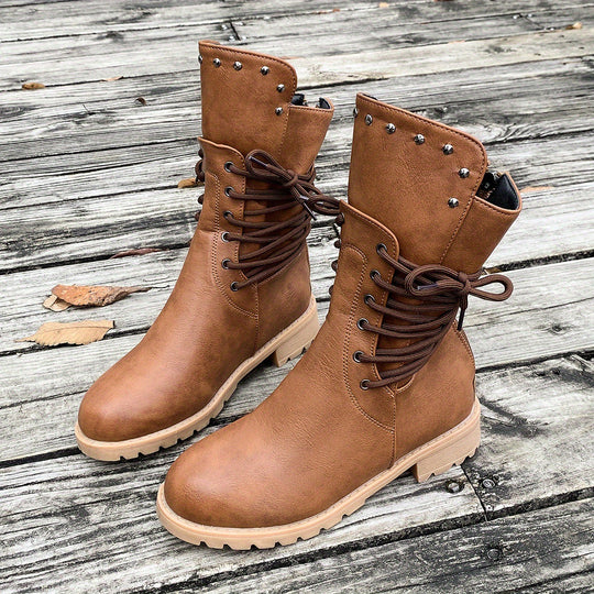 Damen modische Schnürstiefel mit einzigartigen Nietenakzenten R&B