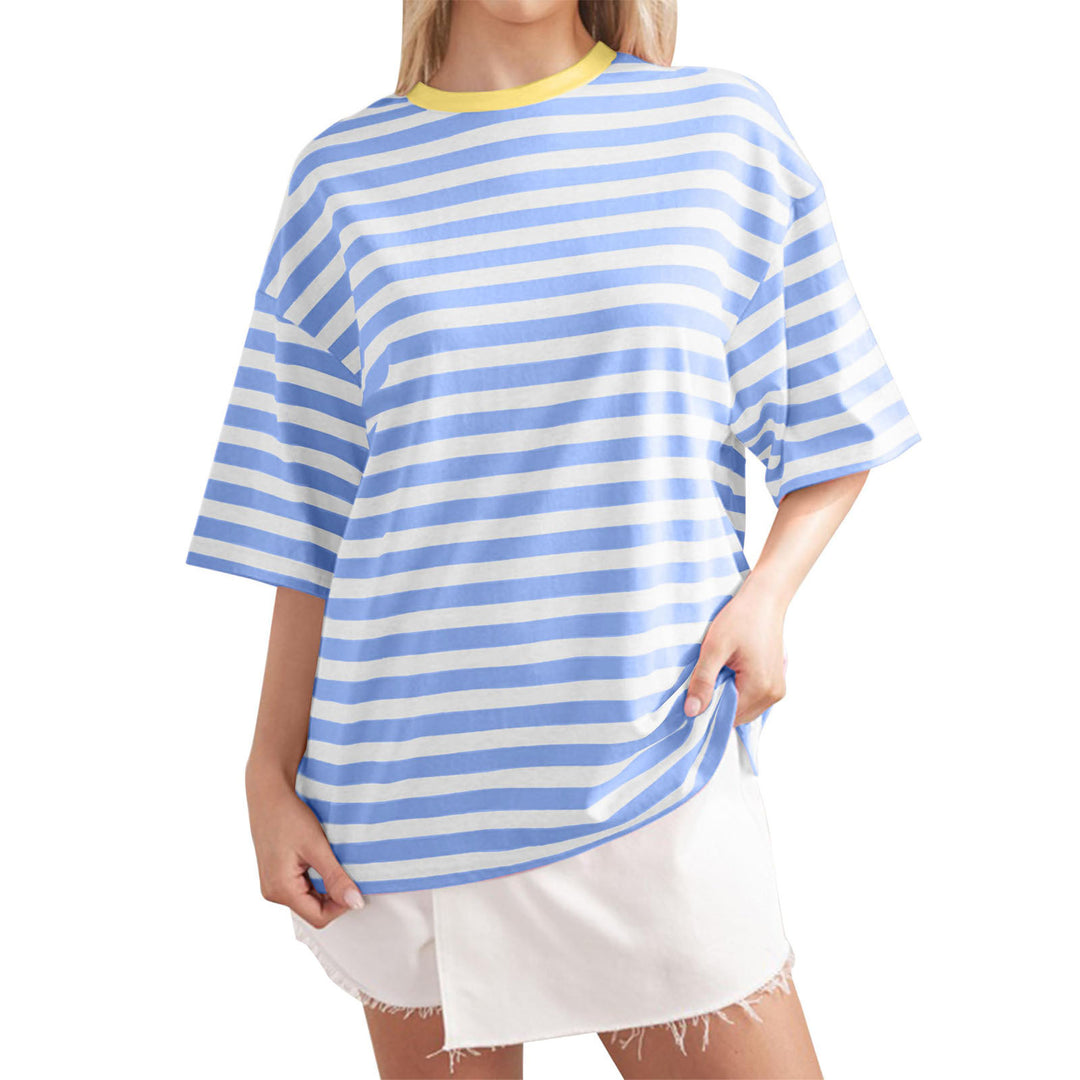 Damen Lässiges Oversized T-Shirt mit breiten Streifen R&B