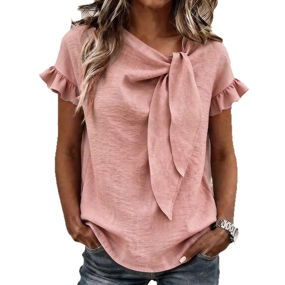 Damen lässige Bluse mit Schleifenkragen R&B
