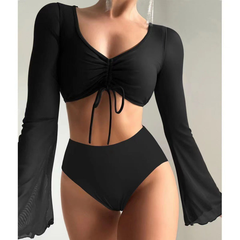 Damen Bikiniset mit langärmligem Oberteil und hoch geschnittenen Shorts R&B