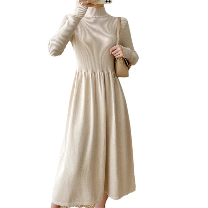 Damen Maxi-Kleid mit langem Arm und elastischem Saum R&B