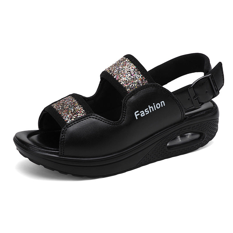 Damen nan Komfort-Keilsandale mit sichtbarer Luftkammer, verstellbaren Riemen und Glitzerbesatz R&B