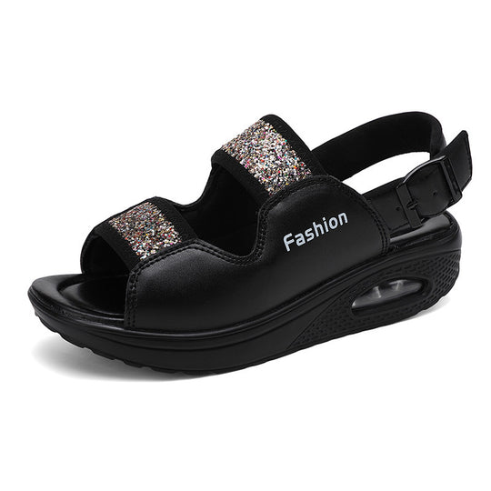 Damen nan Komfort-Keilsandale mit sichtbarer Luftkammer, verstellbaren Riemen und Glitzerbesatz R&B