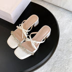 Damen elegante Sandalen mit funkelnder Strass-Applikation und bequemer Blockabsatz