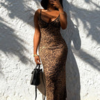 Damen Elegantes tierisches Maxikleid mit Spaghetti-Trägern und figurbetontem Schnitt R&B
