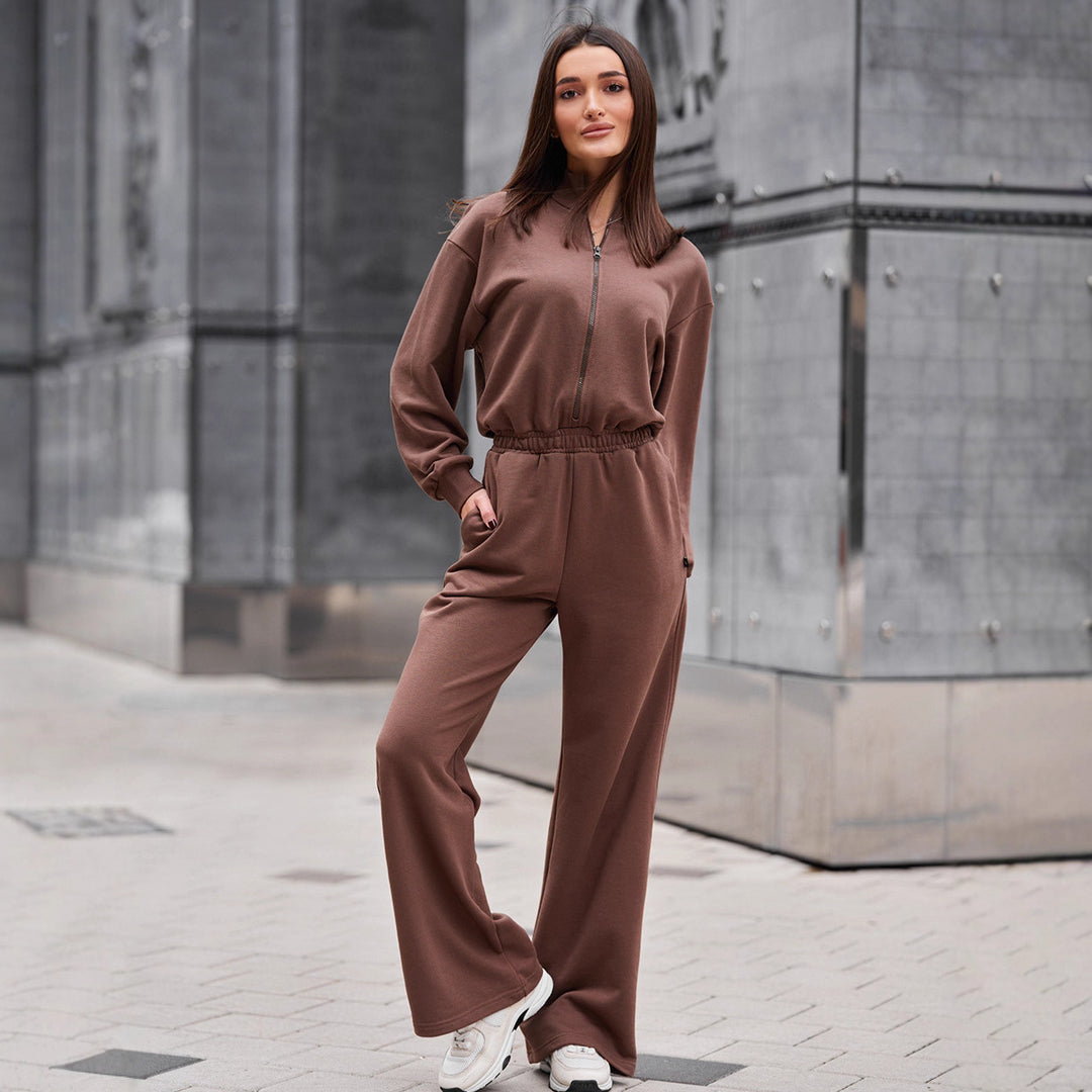 Damen Sportlicher Freizeitanzug mit hohem Kragen und Bündchen R&B