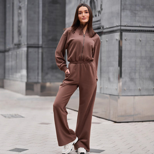 Damen Sportlicher Freizeitanzug mit hohem Kragen und Bündchen R&B