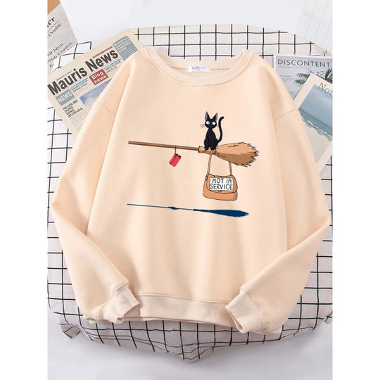 Damen Sweatshirt mit kreativem Katzenmotiv R&B