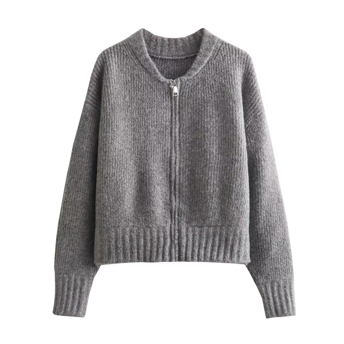 Damen modische Strickjacke mit Reißverschluss und gemütlichem Schnitt