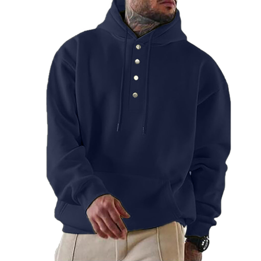 Herren Kapuzenpullover mit modischem Knopfverschluss und praktischer Kängurutasche R&B