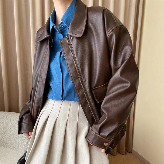 Damen Kunstlederjacke mit praktischen Taschen und modischem Schnitt R&B