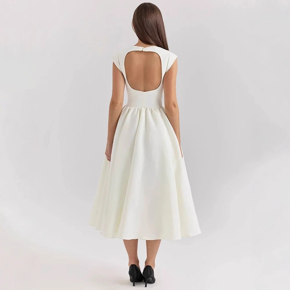 Damen Elegantes A-Linien Cocktailkleid mit Wasserfallausschnitt R&B