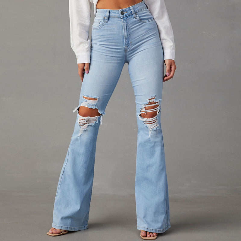 Damen Flared Jeans mit hohen Rissen und hohem Bund R&B