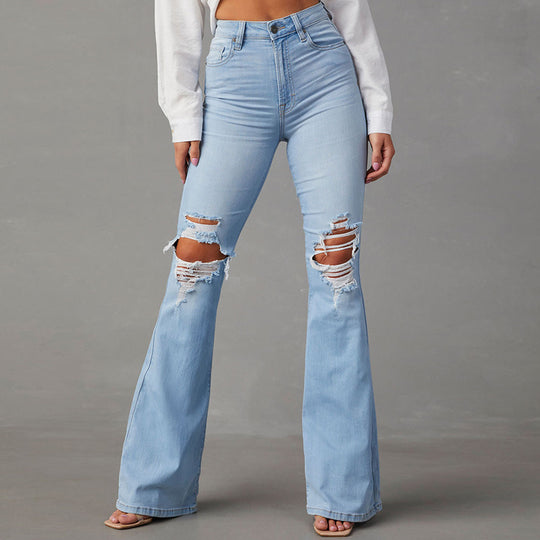 Damen Flared Jeans mit hohen Rissen und hohem Bund R&B