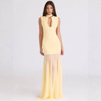 Damen Elegantes Kleid mit hohen Kragen und Schlitz R&B