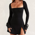 Damen Langärmliges Wickelkleid mit asymmetrischem Schnitt und eleganten Taillenzug R&B