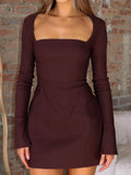 Damen Elegantes Kostümkleid mit Quadrat-Ausschnitt und langen Ärmeln R&B