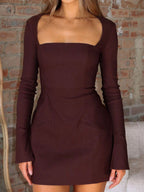 Damen Elegantes Kostümkleid mit Quadrat-Ausschnitt und langen Ärmeln R&B