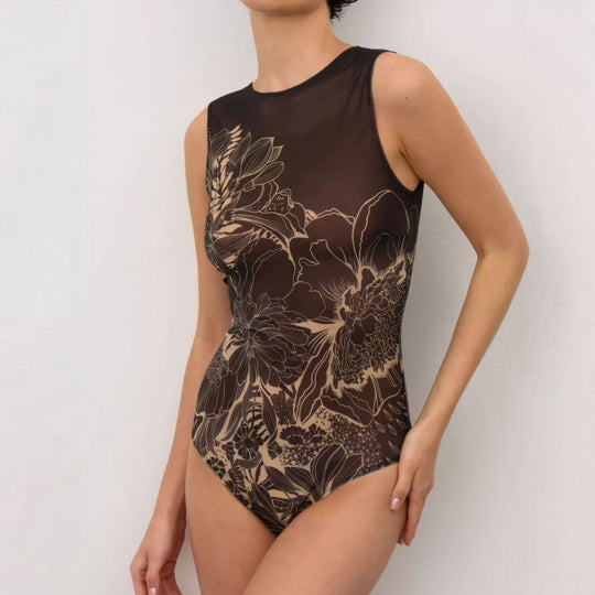 Damen Sportbadeanzug mit modernem Grafikdesign und hohem Neck R&B
