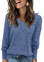 Damen V-Ausschnitt Pullover mit Rippstruktur