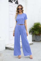 Damen Lässiges Zweiteiler-Set mit kürzem T-Shirt und weiten Pants R&B