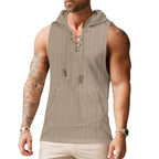 Herren ärmelloses Kapuzenshirt mit modischem Schnürdesign und praktischer Kängurutasche R&B