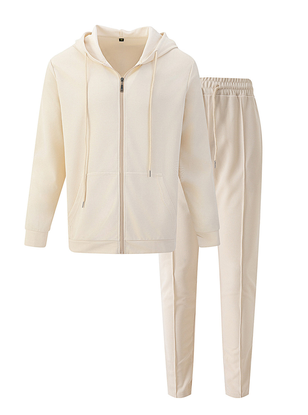 Herren nan Waffelstruktur-Jogginganzug mit Kapuzen-Zipjacke und konisch geschnittener Jogginghose R&B