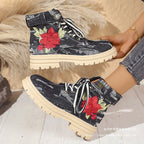 Damen Modische Schnürstiefeletten mit floralem Stickmuster und rutschfester Sohle R&B
