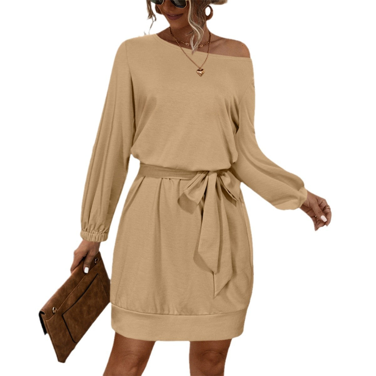 Damen lockeres Minikleid mit schickem Taillengürtel und lässigem Schnitt R&B