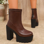 Damen Chunky Blockabsatz Stiefeletten mit zippbarem Design R&B