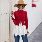 Damen Modisches Hemdblusenshirt mit hohem Kragen und asymmetrischem Schnitt R&B