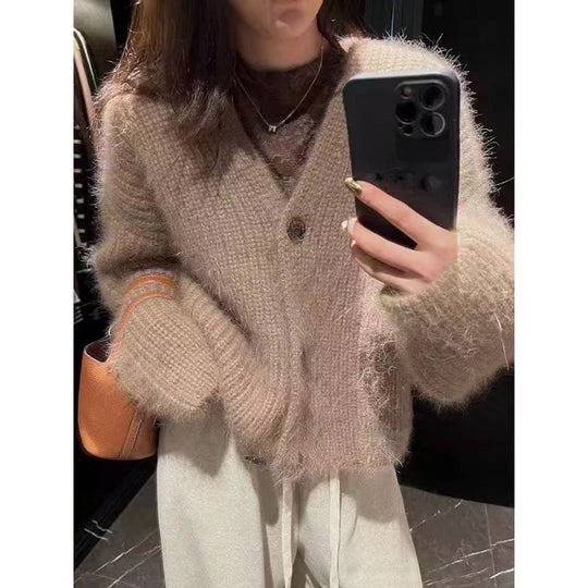 Damen Kuscheliger Strickcardigan mit großen Knöpfen R&B