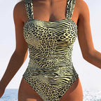 Damen Einteiliger Badeanzug mit innovativem Animal-Print und hohem Beinausschnitt R&B
