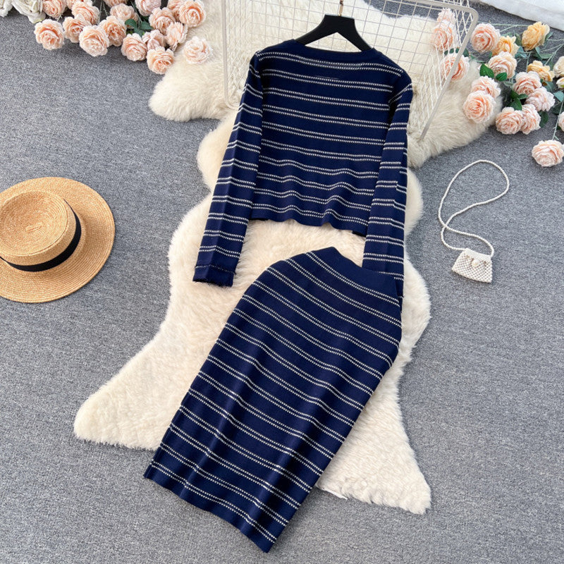 Damen eleganter Strickanzug mit Reißverschluss R&B
