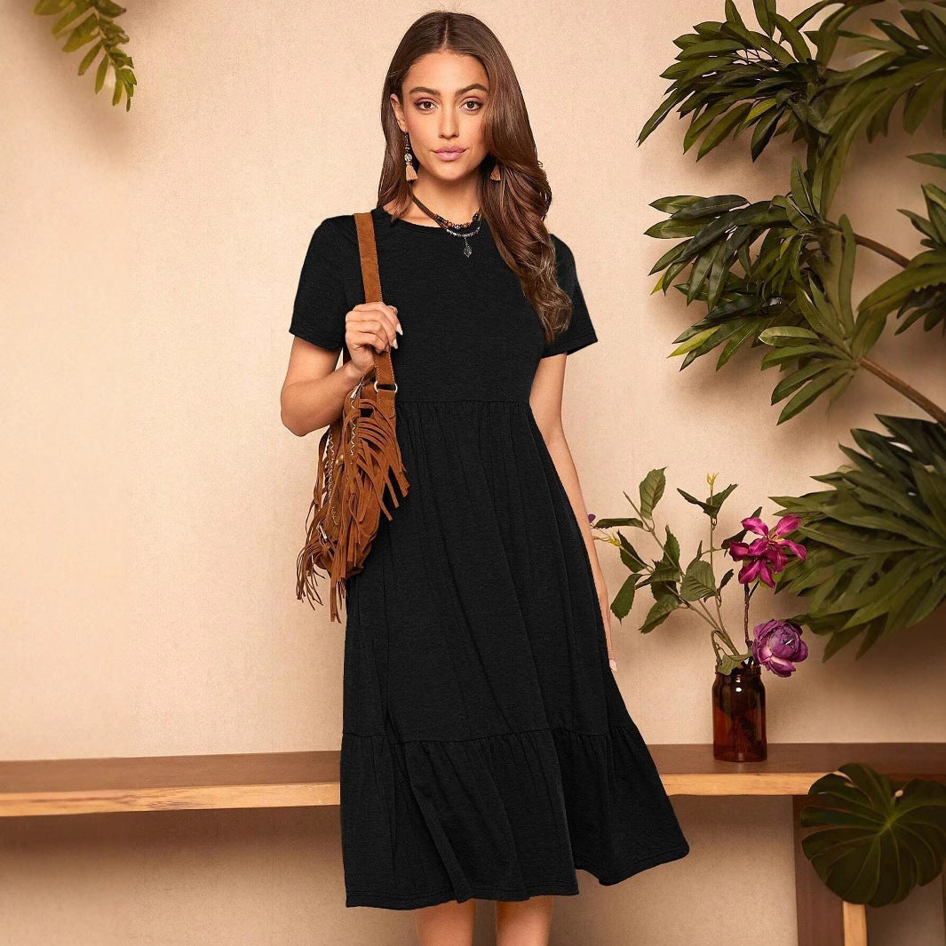 Damen lässiges Midikleid mit Taschen und voluminösen Rüschendetails R&B