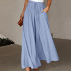 Damen Weite Leinenhose mit Gummizug und Seitentaschen R&B