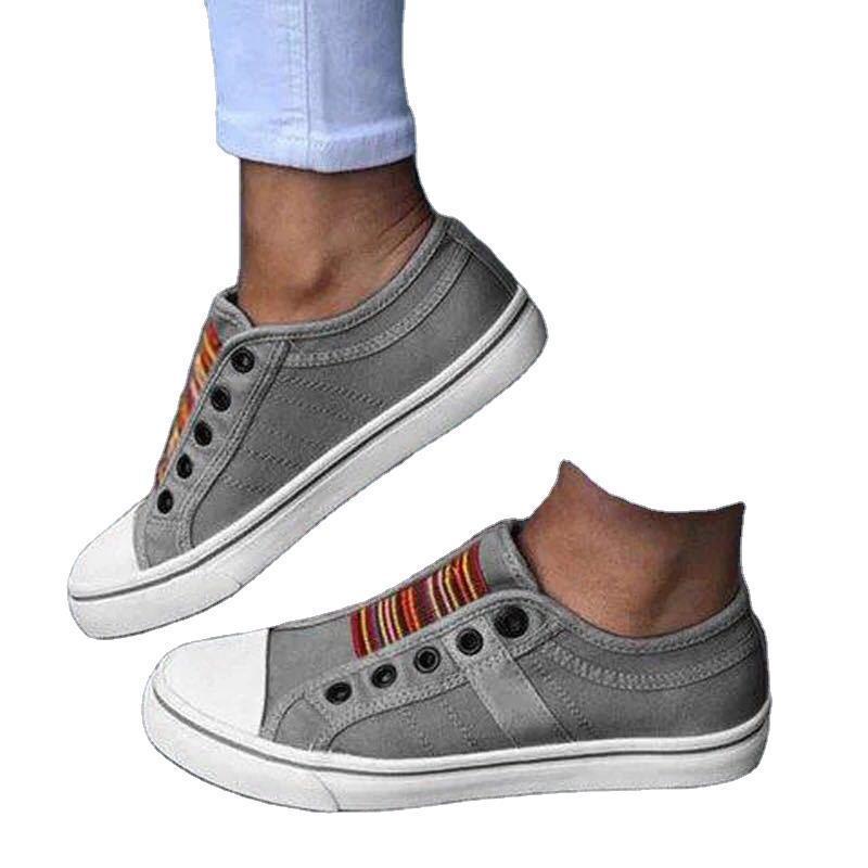 Damen Sportliche Canvas Sneaker mit buntem Streifenmuster R&B