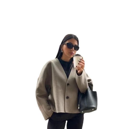 Damen Elegante Oversized-Wolljacke mit Knopfdetails R&B