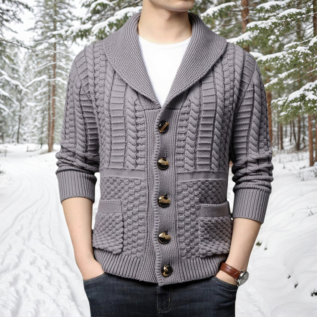Herren modische Strickjacke mit tiefem V-Ausschnitt und stylishem Zopfdesign R&B