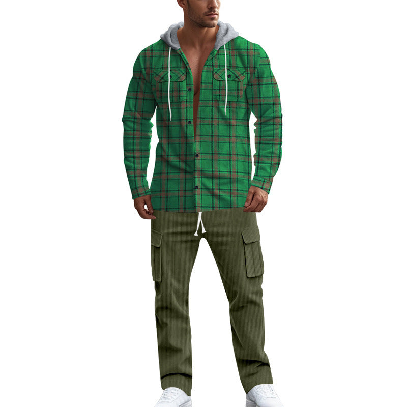 Herren gemusterte Kapuzenshirtjacke mit karierter Struktur und praktischen Taschen R&B