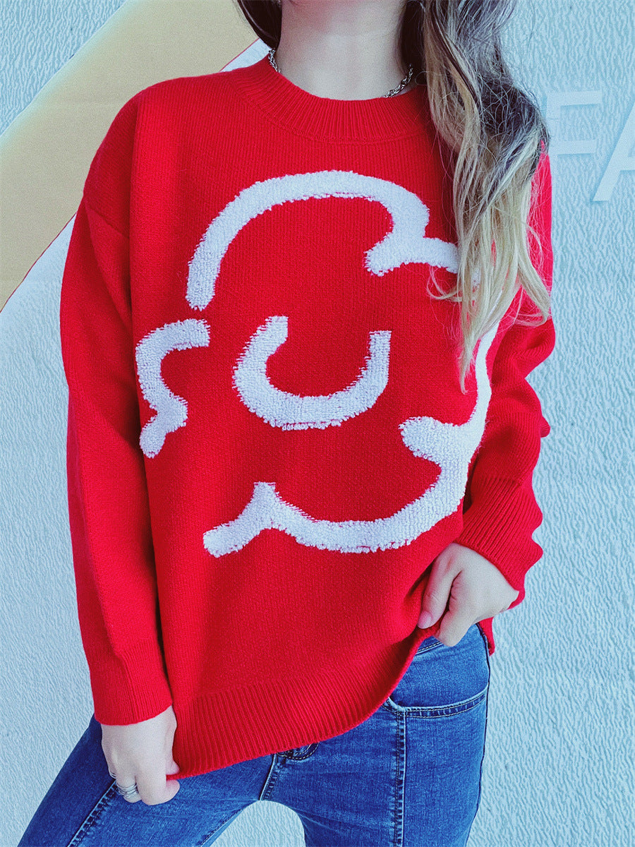 Damen gemütlicher Pullover mit verspieltem Motiv R&B