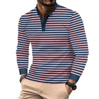 Herren Langarm-Hemd im eleganten Streifenlook mit modischem Stehkragen R&B