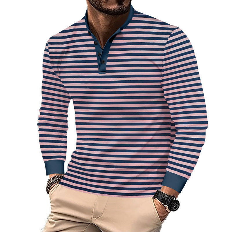 Herren Langarm-Hemd im eleganten Streifenlook mit modischem Stehkragen R&B